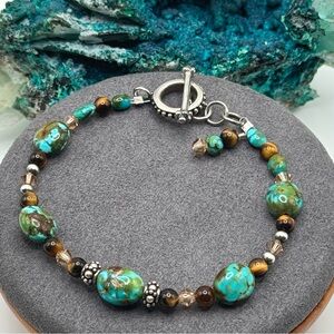 🩵REFINED Turquoise Tigereye Luxury Crystal Sterling Bracelet🩵